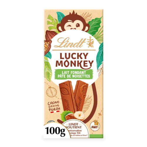 LUCKY MONKEY Mleczna Czekolada z Nadzieniem Orzechowym 100g.webp