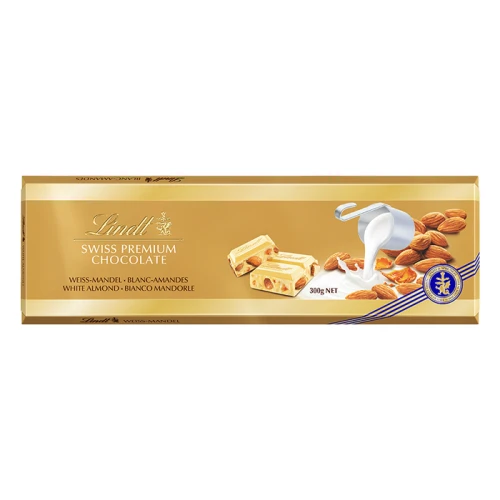 LINDT SWISS PREMIUM Biała Czekolada z Migdałami 300g.webp