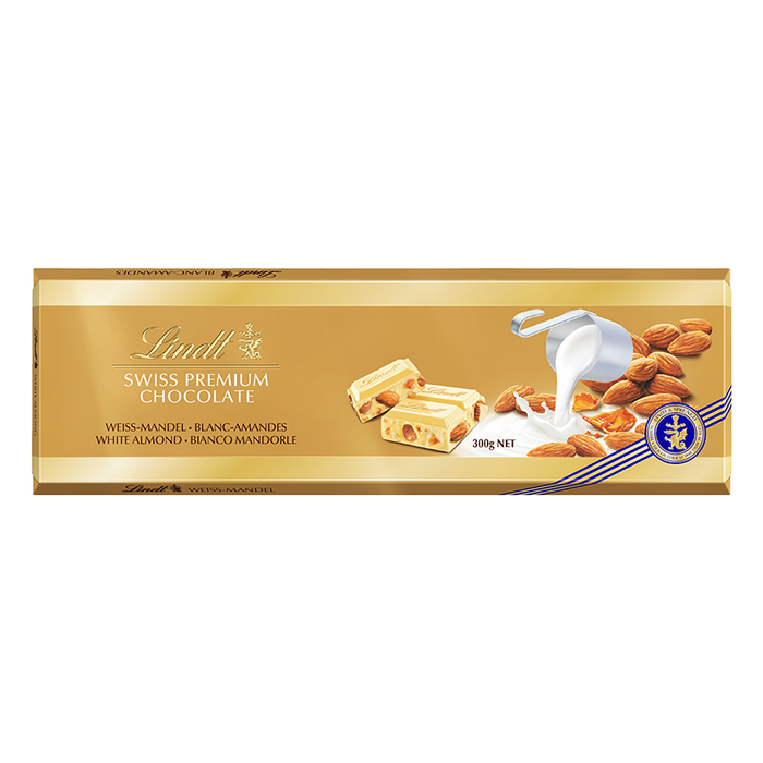 LINDT SWISS PREMIUM Biała Czekolada z Migdałami 300g.webp