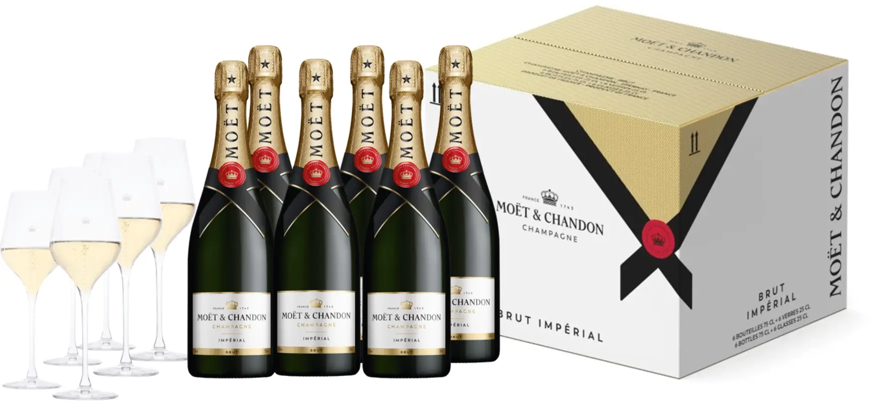 Zestaw Moët & Chandon Brut Imperial 6x0,75l + 6 kieliszków