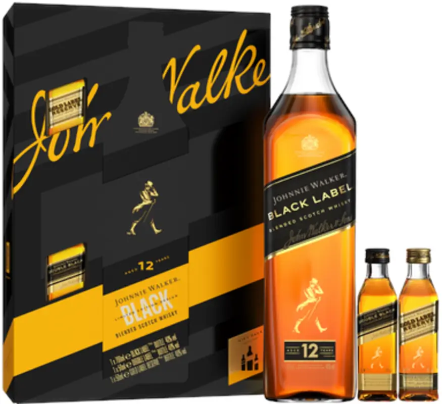Whisky Johnnie Walker Black 0,7l + 2 miniaturki double black / gold