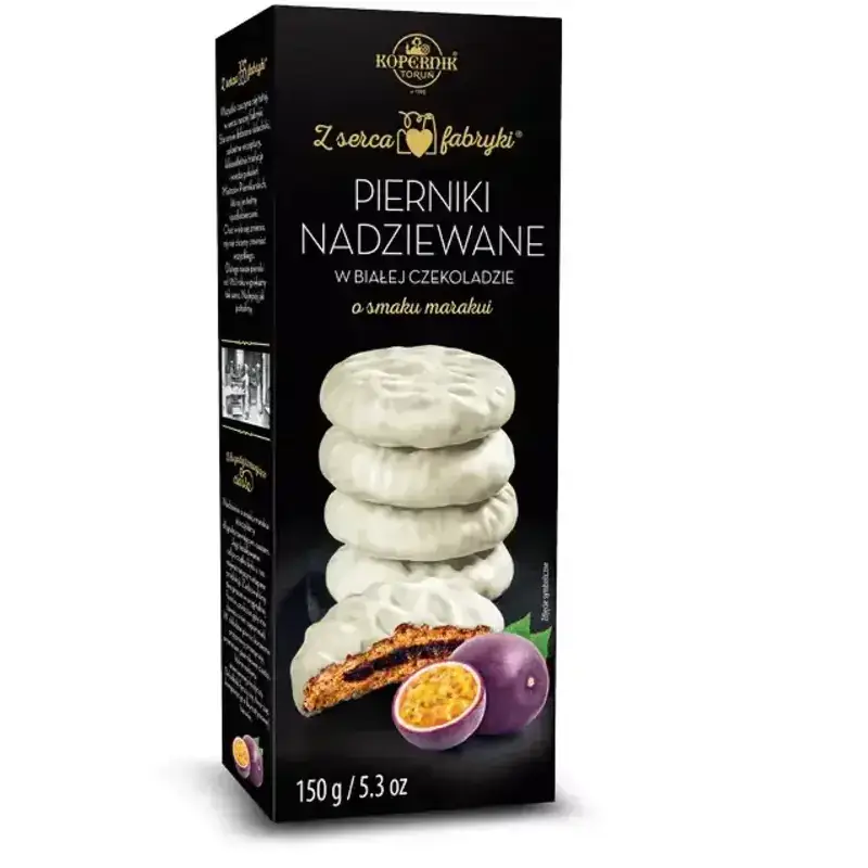 Pierniki nadziewane w białej czekoladzie. Marakuja Kopernik 150g
